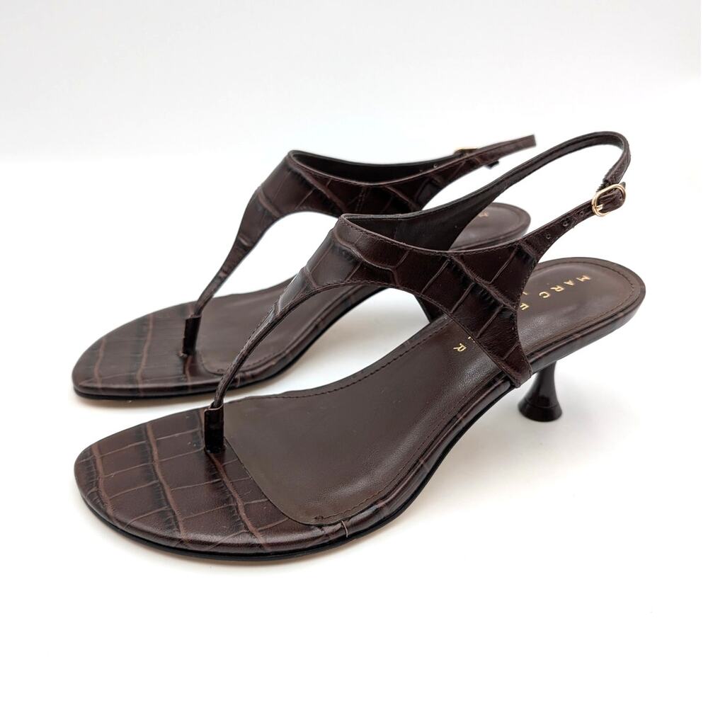 Marc Fisher LTD Pelysa Ankle Strap Sandals Brown Embossed Croco Size US7M EU37.5